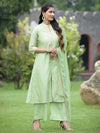 Juniper Mint Green Chanderi Festive Embroidered Polka Dot Printed A-line Kurta Set