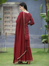 Juniper Maroon Satin Slub Festive Embroidered Printed Straight Kurta Skirt Dupatta Set