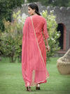 Juniper Pink Chanderi Festive Embroidered Placement Printed Straight Kurta Set