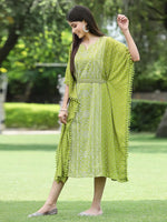 Juniper Green Georgette Festive Bandhej Printed Straight Kaftan For Women