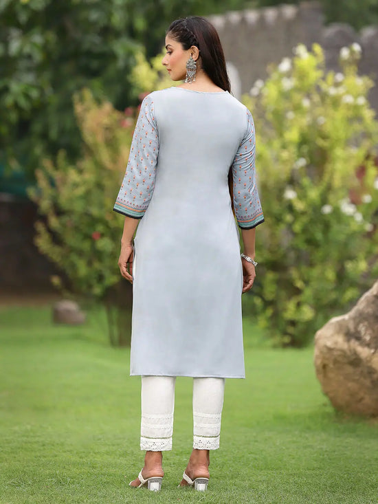 Juniper Women Grey Crepe Casual Wear Digital Printed Straight Kurta