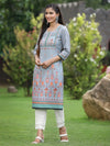 Juniper Women Grey Crepe Casual Wear Digital Printed Straight Kurta