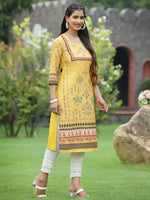 Juniper Women Yellow Crepe Casual Wear Digital Printed Straight Kurta