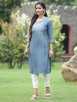 Juniper Women Grey Rayon Festive Wear Embroidered Straight Kurta