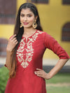 Juniper Women Maroon Chanderi Festive Embroidered + Printed Straight/Flared Kurta