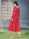 Juniper Women Red Rayon Festive Foil Printed Anarkali Flared Anarkali Kurta