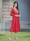 Juniper Women Red Rayon Festive Foil Printed Anarkali Flared Anarkali Kurta