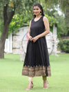 Juniper Women Black Chanderi Festive Embroidered + Printed Straight/Flared Kurta