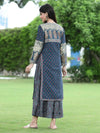 Juniper Women Teal Chanderi Festive Printed Tiered Kurta