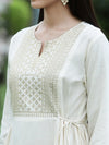 Juniper Women Ivory Rayon Festive Embroidered Flared Kurta