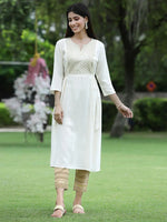 Juniper Women Ivory Rayon Festive Embroidered Flared Kurta