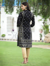 Juniper Women Black Rayon Festive Embroidered Straight Kurta