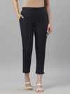 Juniper Navy Cotton Flex Festive Solid Straight Pant/Slim Pant For Women