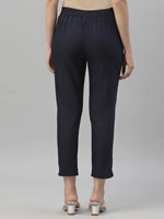 Juniper Navy Cotton Flex Festive Solid Straight Pant/Slim Pant For Women