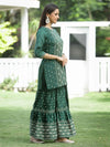 Juniper Green Mono Viscose Festive Wear Printed Straight Kurta Sharara Dupatta Set