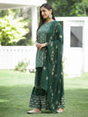 Juniper Green Mono Viscose Festive Wear Printed Straight Kurta Sharara Dupatta Set