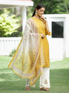 Juniper Mustard Mono Viscose Festive Wear Embroidered Straight Kurta Palazzo Dupatta Set