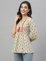 Juniper Beige Cambric Casual Wear Printed A-Line Tunic