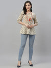 Juniper Beige Cambric Casual Wear Printed A-Line Tunic