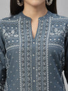 Juniper Blue Rayon Festive Placement Print Straight Kurta For Women