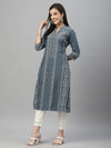 Juniper Blue Rayon Festive Placement Print Straight Kurta For Women