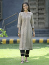 Juniper Beige Rayon Festive Placement Print Straight Kurta For Women