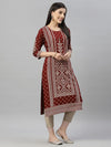 Juniper Maroon Low Rayon Festive Placement Print Straight Kurta For Women