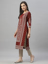 Juniper Maroon Low Rayon Festive Placement Print Straight Kurta For Women