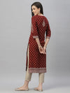 Juniper Maroon Low Rayon Festive Placement Print Straight Kurta For Women