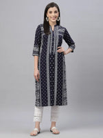 Juniper Indigo Rayon Festive Placement Print Straight Kurta For Women