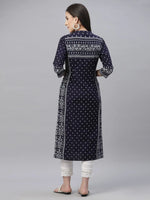 Juniper Indigo Rayon Festive Placement Print Straight Kurta For Women