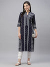 Juniper Indigo Rayon Festive Placement Print Straight Kurta For Women