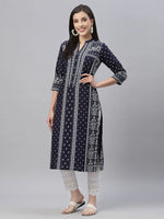 Juniper Indigo Rayon Festive Placement Print Straight Kurta For Women