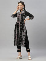 Juniper Black Rayon Festive Placement Print Kurta For Women