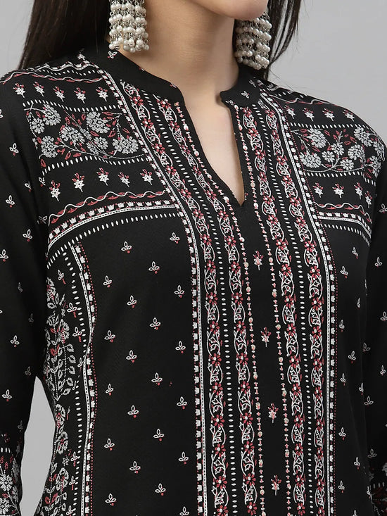 Juniper Black Rayon Festive Placement Print Kurta For Women