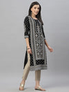 Juniper Black Jet Rayon Festive Placement Print Straight Kurta For Women