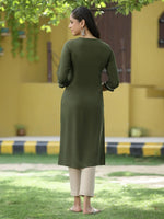 Juniper Green Rayon Festive Embroidered Straight Kurta For Women