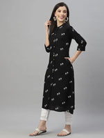 Juniper Black Rayon Festive Printed A-Line Kurta For Women