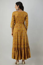 Juniper Women's Mustard Rayon Printed Flared Dress