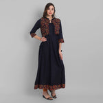 Juniper Women's Navy Rayon Designer Printed Flared Dress