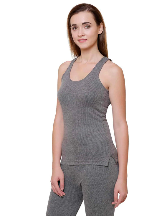 Dyca Womens Thermal Tops Round Neck Sleeveless Pack Of 1-Charcoal Melange