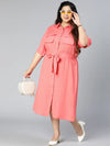 Boom Pink Button-Down Plus Size Linen Blend Dress