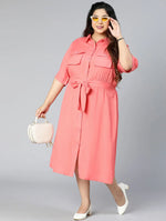 Boom Pink Button-Down Plus Size Linen Blend Dress