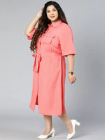 Boom Pink Button-Down Plus Size Linen Blend Dress