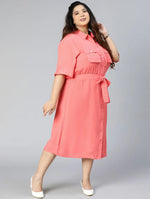 Boom Pink Button-Down Plus Size Linen Blend Dress