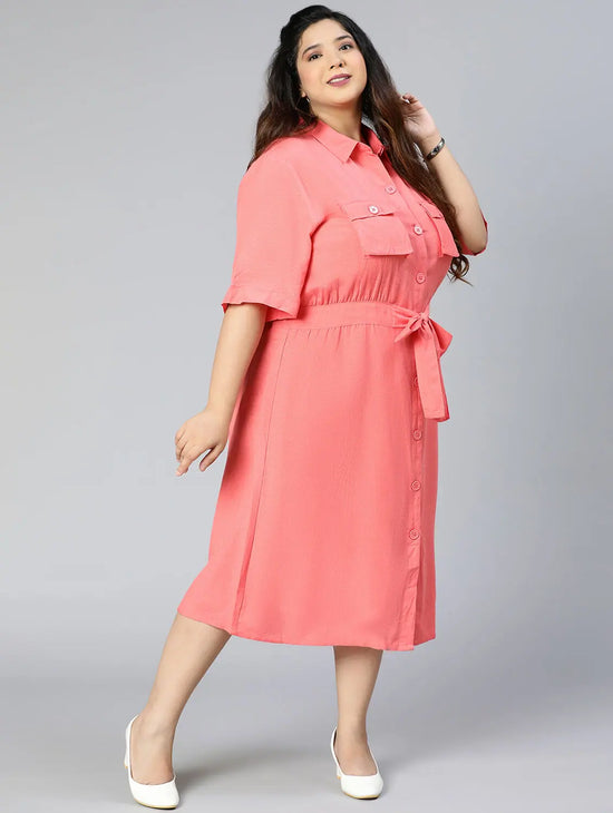 Boom Pink Button-Down Plus Size Linen Blend Dress