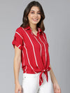 Hot Stripes Red Color Tie-Knot Women Shirt