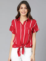 Hot Stripes Red Color Tie-Knot Women Shirt