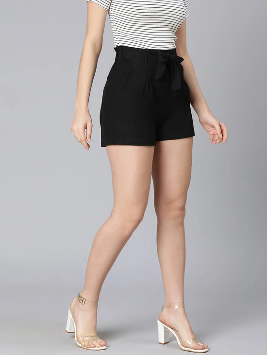 Zaz Black Elasticated Women Shorts