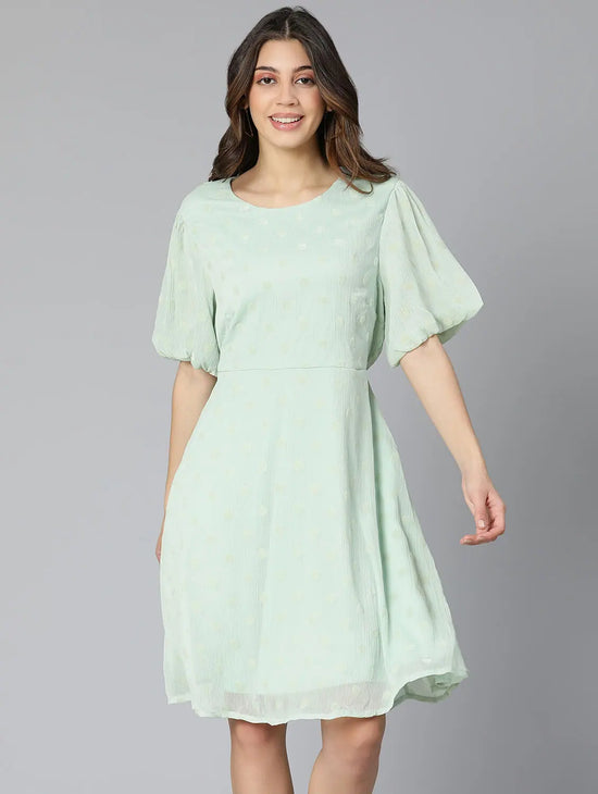 Light Green Dot Printed Partywear Women Dress